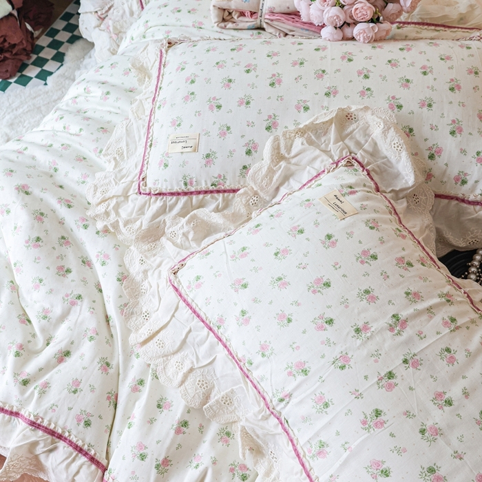 91家纺网 家纺一手货源 找家纺 紫碧螺家纺 2025新款A类全棉纯棉仙女双层纱大韩边四件套 夏日限定