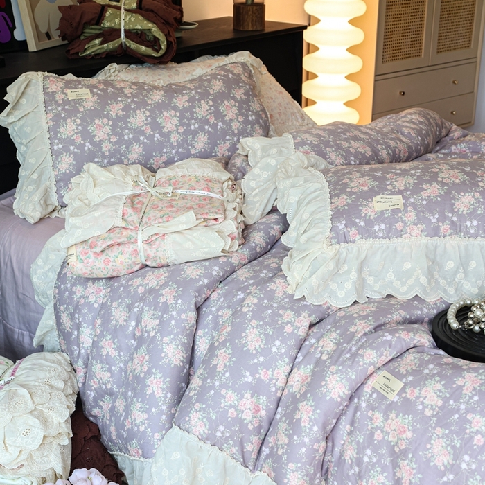 91家纺网 家纺一手货源 找家纺 紫碧螺家纺 2025新款A类全棉纯棉仙女双层纱大韩边四件套 仙境少女