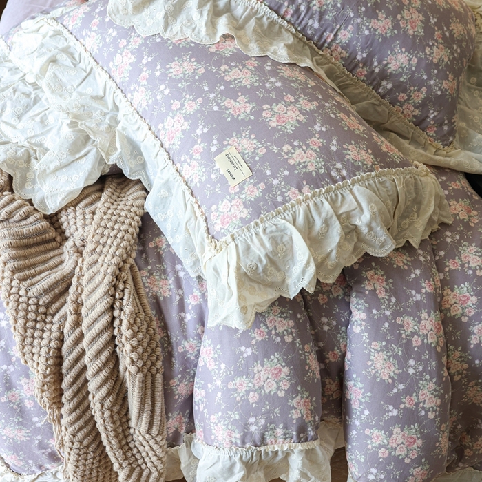 91家纺网 家纺一手货源 找家纺 紫碧螺家纺 2025新款A类全棉纯棉仙女双层纱大韩边四件套 仙境少女