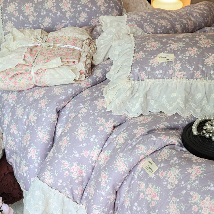 91家纺网 家纺一手货源 找家纺 紫碧螺家纺 2025新款A类全棉纯棉仙女双层纱大韩边四件套 仙境少女