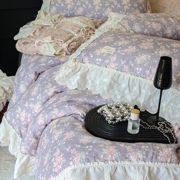 91家纺网 家纺一手货源 找家纺 紫碧螺家纺 2025新款A类全棉纯棉仙女双层纱大韩边四件套 仙境少女