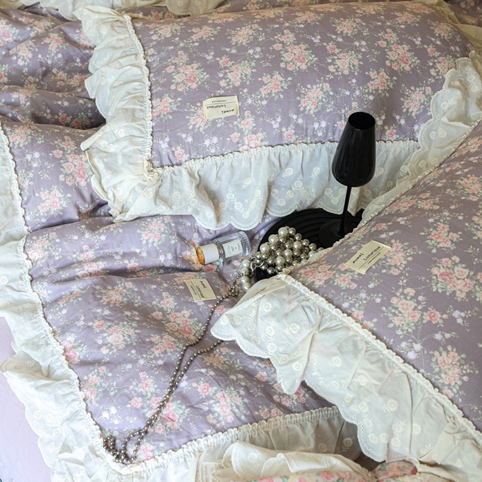 91家纺网 家纺一手货源 找家纺 紫碧螺家纺 2025新款A类全棉纯棉仙女双层纱大韩边四件套 仙境少女