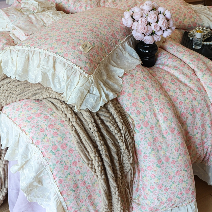 91家纺网 家纺一手货源 找家纺 紫碧螺家纺 2025新款A类全棉纯棉仙女双层纱大韩边四件套 油画少女