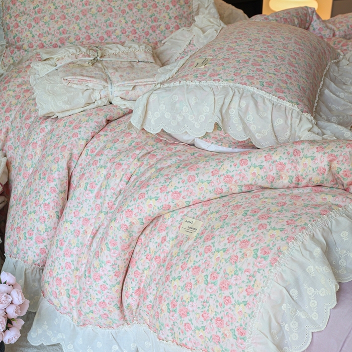 91家纺网 家纺一手货源 找家纺 紫碧螺家纺 2025新款A类全棉纯棉仙女双层纱大韩边四件套 油画少女