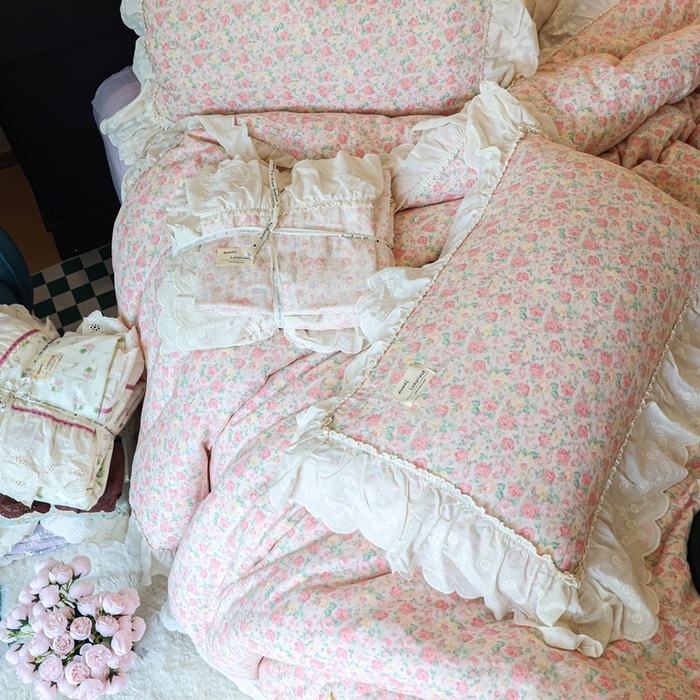 91家纺网 家纺一手货源 找家纺 紫碧螺家纺 2025新款A类全棉纯棉仙女双层纱大韩边四件套 油画少女