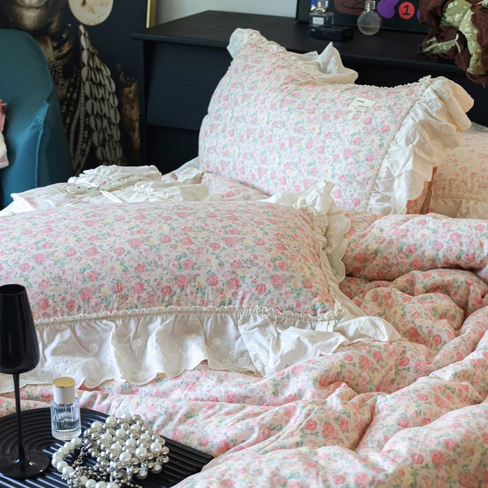 91家纺网 家纺一手货源 找家纺 紫碧螺家纺 2025新款A类全棉纯棉仙女双层纱大韩边四件套 油画少女