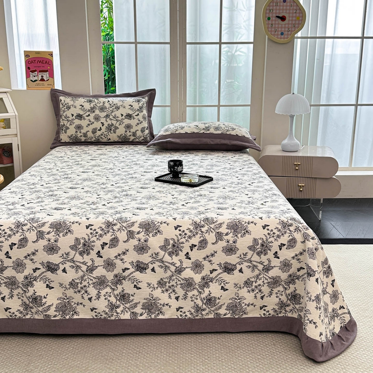 91家纺网 家纺一手货源 找家纺 紫碧螺家纺 2025新款雪尼尔欧式拼色床盖三件套 花苑拼咖色