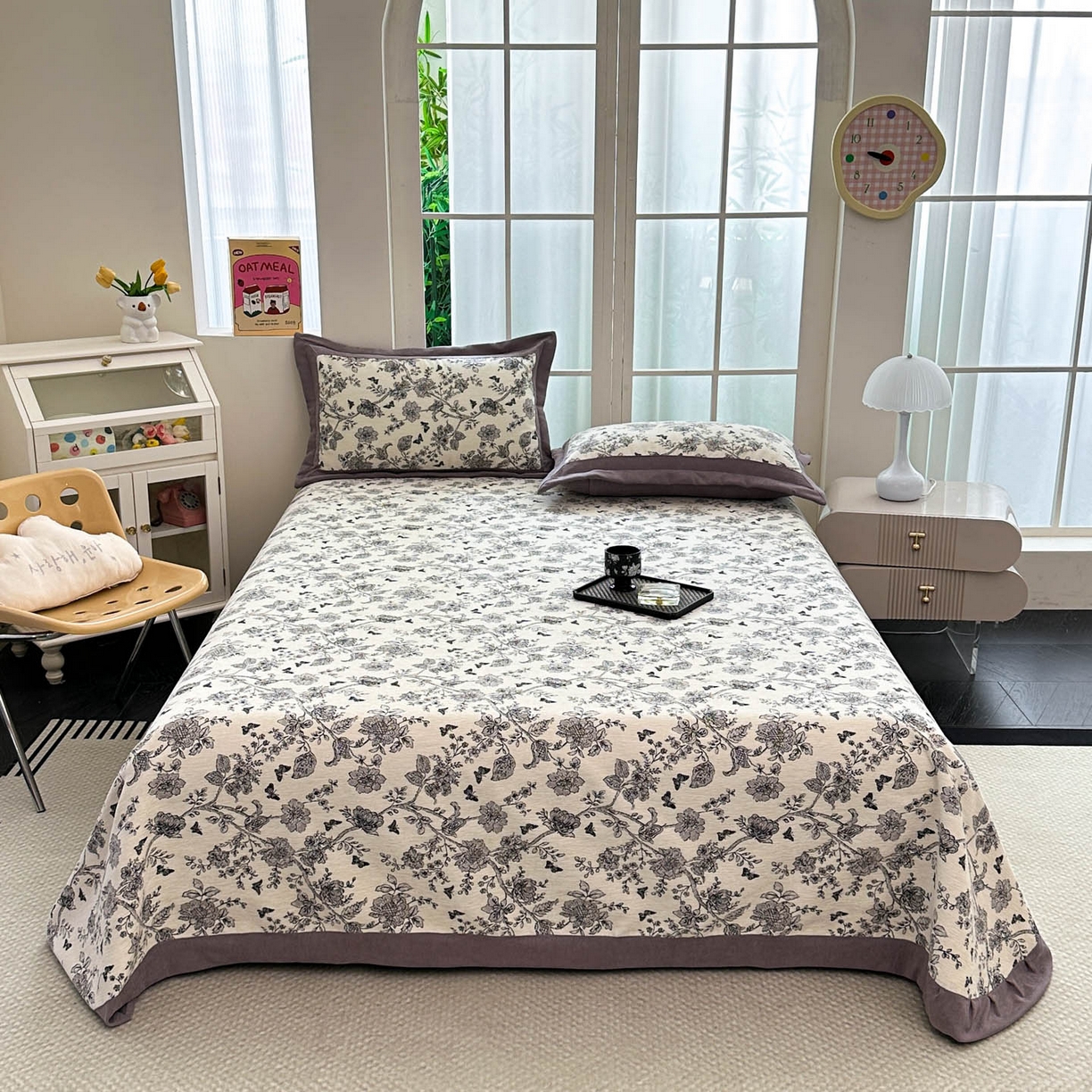 91家纺网 家纺一手货源 找家纺 紫碧螺家纺 2025新款雪尼尔欧式拼色床盖三件套 花苑拼咖色