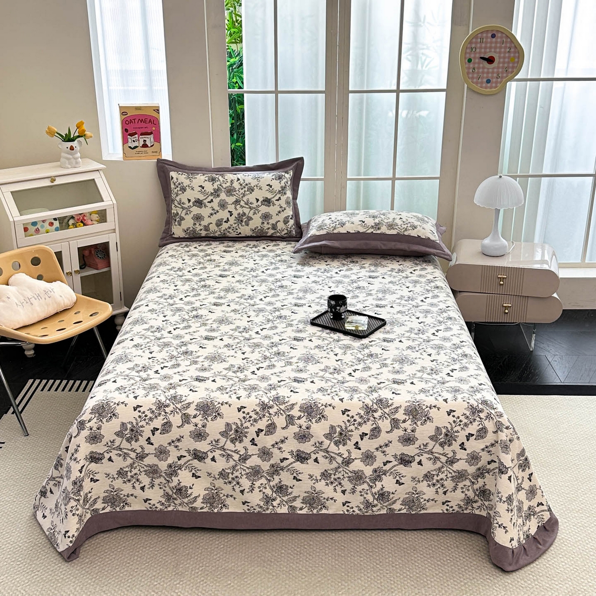 91家纺网 家纺一手货源 找家纺 紫碧螺家纺 2025新款雪尼尔欧式拼色床盖三件套 花苑拼咖色