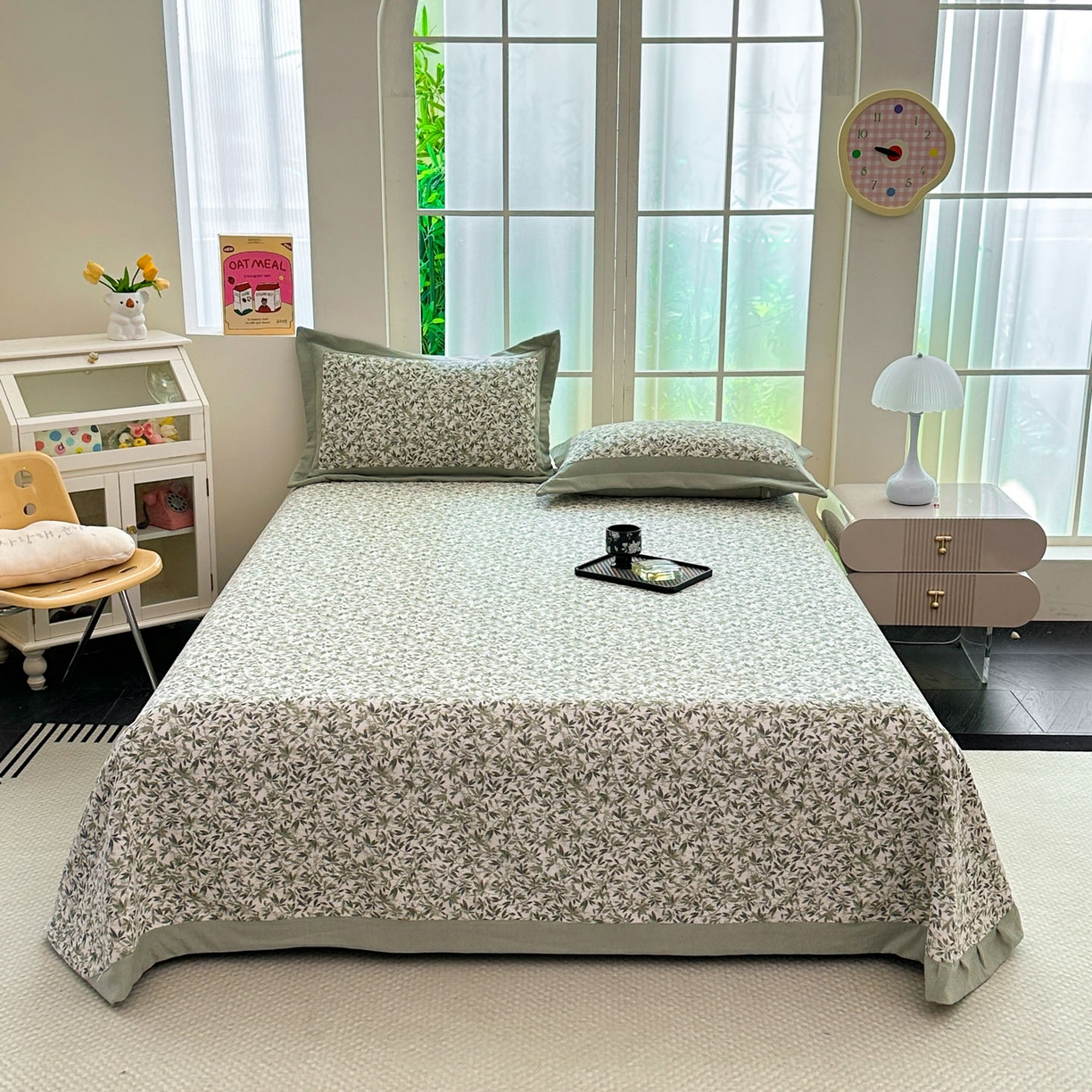 91家纺网 家纺一手货源 找家纺 紫碧螺家纺 2025新款雪尼尔欧式拼色床盖三件套 小枫叶拼豆绿