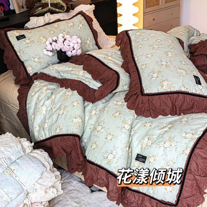 91家纺网 家纺一手货源 找家纺 （总）紫碧螺家纺 2025新款A类全棉纯棉仙女双层纱大韩边四件套