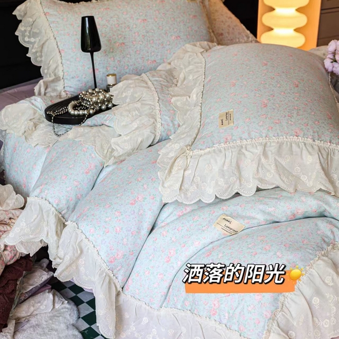 91家纺网 家纺一手货源 找家纺 （总）紫碧螺家纺 2025新款A类全棉纯棉仙女双层纱大韩边四件套