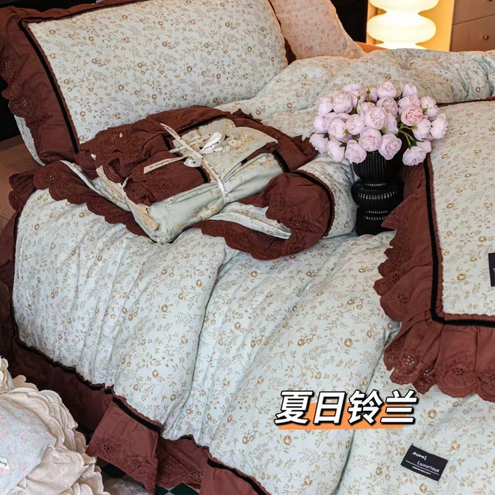 91家纺网 家纺一手货源 找家纺 （总）紫碧螺家纺 2025新款A类全棉纯棉仙女双层纱大韩边四件套