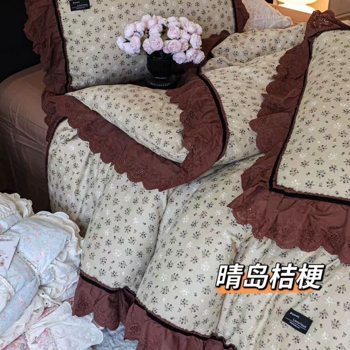 紫碧螺家纺 2025新款A类全棉纯棉仙女双层纱大韩边四件套 晴岛桔梗