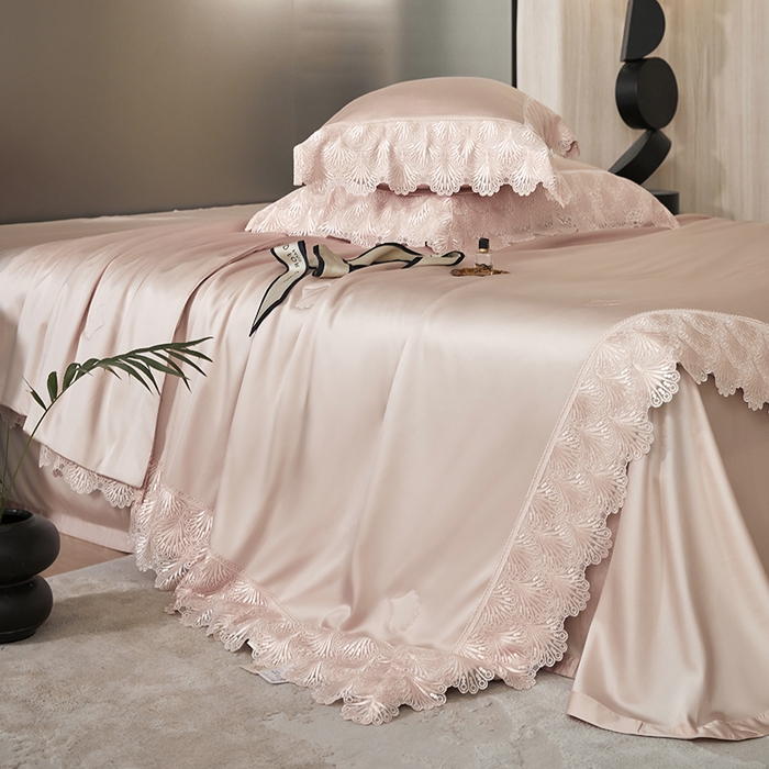 91家纺网 家纺一手货源 找家纺 淼铭家纺 2025新款法式天丝棉夏被夏凉被空调被床盖四件套-伊莲娜系列 粉色