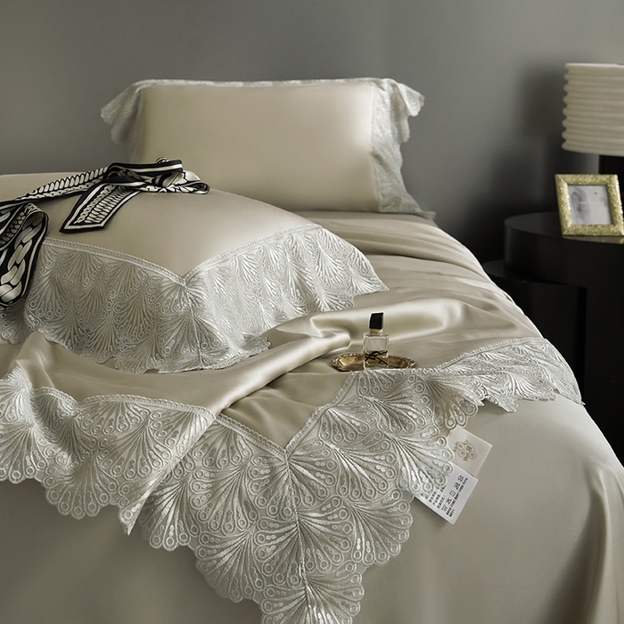 91家纺网 家纺一手货源 找家纺 淼铭家纺 2025新款法式天丝棉夏被夏凉被空调被床盖四件套-伊莲娜系列 金色