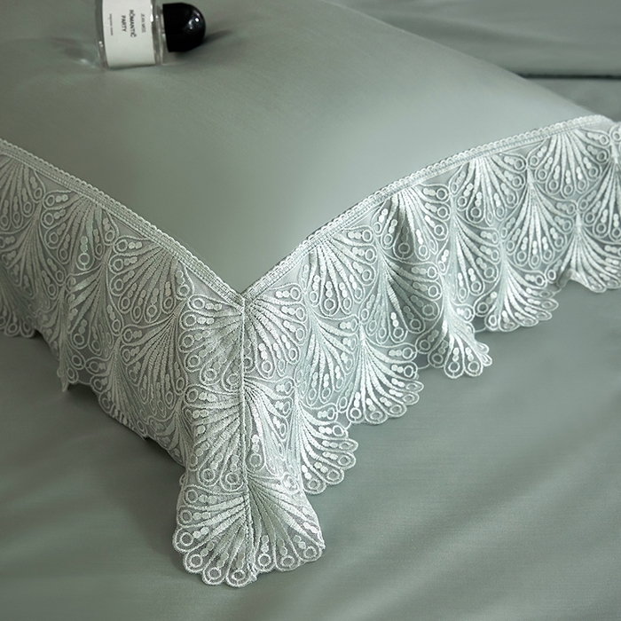 91家纺网 家纺一手货源 找家纺 淼铭家纺 2025新款法式天丝棉夏被夏凉被空调被床盖四件套-伊莲娜系列 绿色