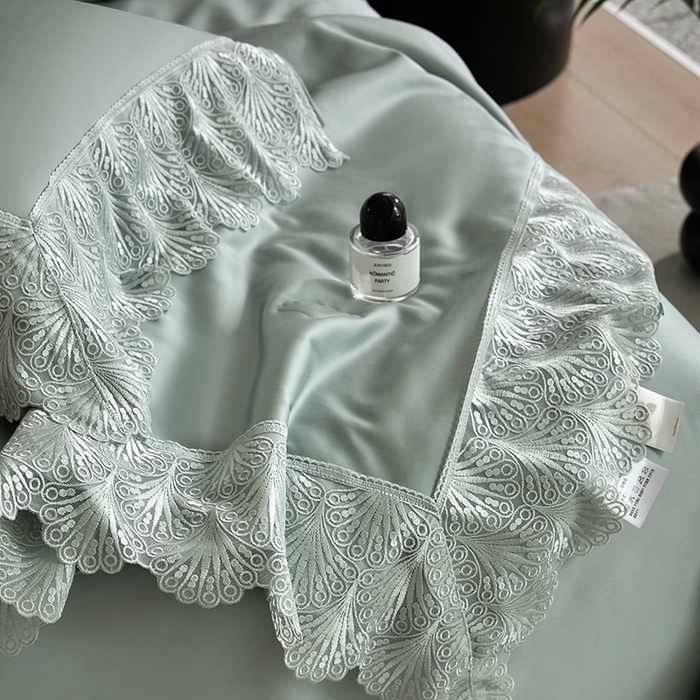 91家纺网 家纺一手货源 找家纺 淼铭家纺 2025新款法式天丝棉夏被夏凉被空调被床盖四件套-伊莲娜系列 绿色