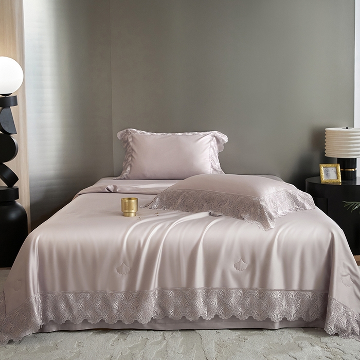 91家纺网 家纺一手货源 找家纺 淼铭家纺 2025新款法式天丝棉夏被夏凉被空调被床盖四件套-伊莲娜系列 紫色