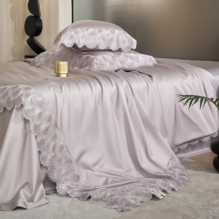 91家纺网 家纺一手货源 找家纺 淼铭家纺 2025新款法式天丝棉夏被夏凉被空调被床盖四件套-伊莲娜系列 紫色