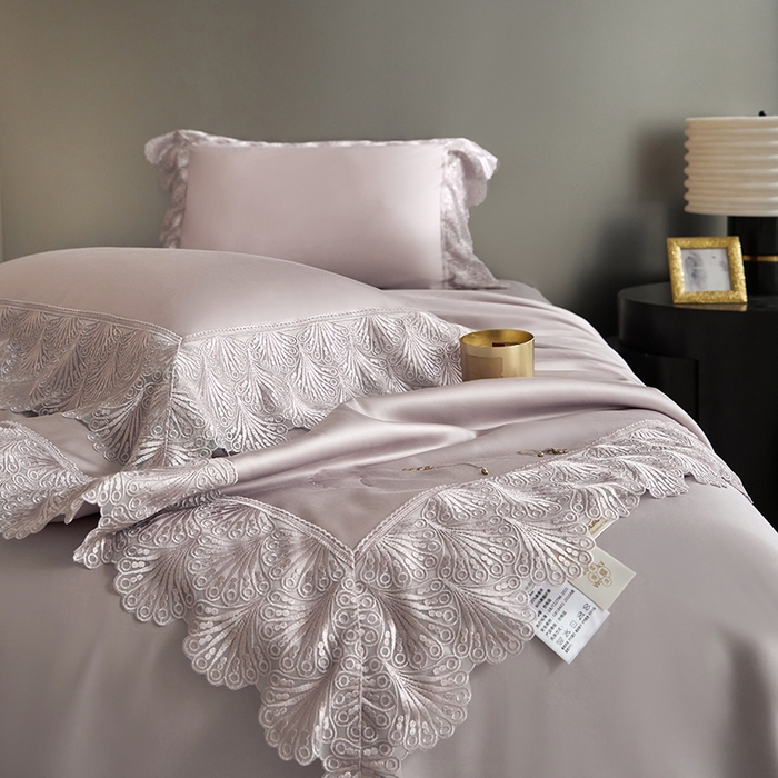 91家纺网 家纺一手货源 找家纺 淼铭家纺 2025新款法式天丝棉夏被夏凉被空调被床盖四件套-伊莲娜系列 紫色