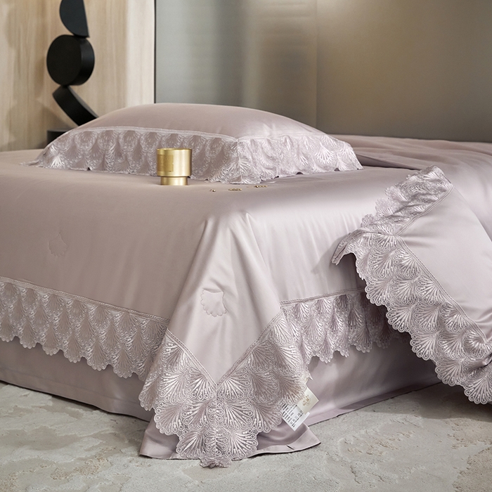 91家纺网 家纺一手货源 找家纺 淼铭家纺 2025新款法式天丝棉夏被夏凉被空调被床盖四件套-伊莲娜系列 紫色