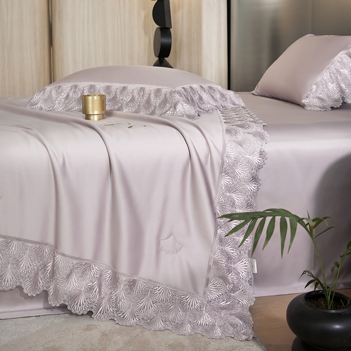 91家纺网 家纺一手货源 找家纺 淼铭家纺 2025新款法式天丝棉夏被夏凉被空调被床盖四件套-伊莲娜系列 紫色