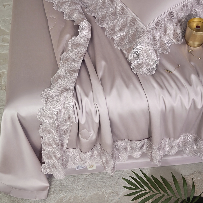 91家纺网 家纺一手货源 找家纺 淼铭家纺 2025新款法式天丝棉夏被夏凉被空调被床盖四件套-伊莲娜系列 紫色