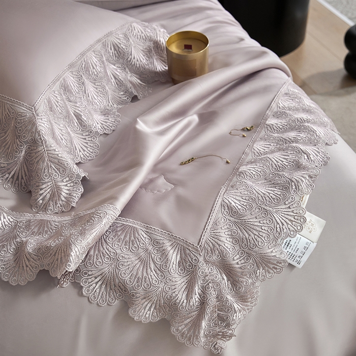 91家纺网 家纺一手货源 找家纺 淼铭家纺 2025新款法式天丝棉夏被夏凉被空调被床盖四件套-伊莲娜系列 紫色