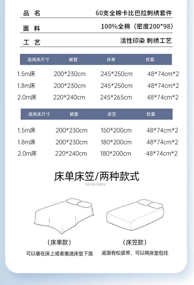 91家纺网 家纺一手货源 找家纺 （总）棉眠 2025新款60支全棉卡比巴拉刺绣款床单四件套