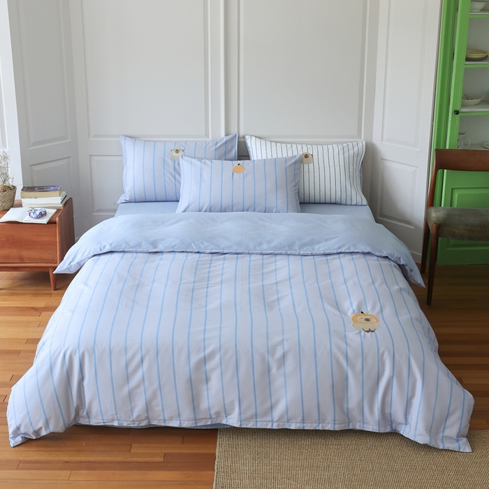 棉眠 2025新款60支全棉卡比巴拉刺绣款床单四件套 你的橘子掉了-蓝灰