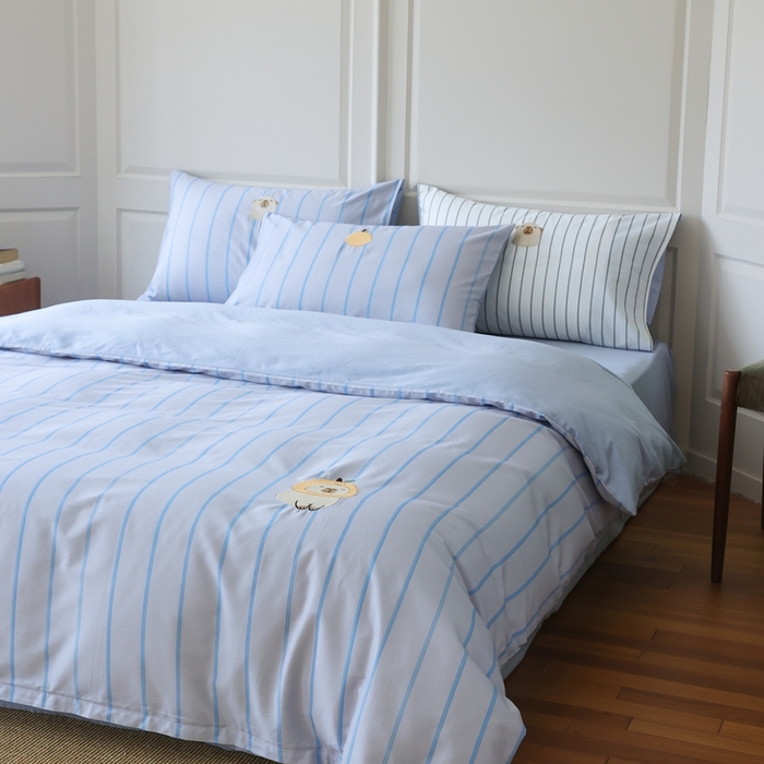 91家纺网 家纺一手货源 找家纺 棉眠 2025新款60支全棉卡比巴拉刺绣款床单四件套 你的橘子掉了-蓝灰