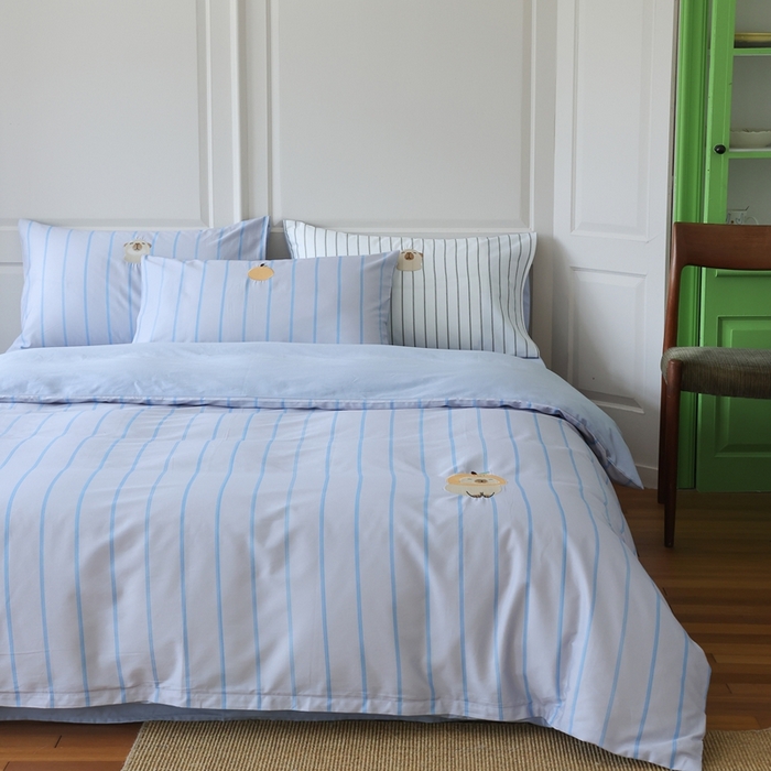 91家纺网 家纺一手货源 找家纺 棉眠 2025新款60支全棉卡比巴拉刺绣款床单四件套 你的橘子掉了-蓝灰