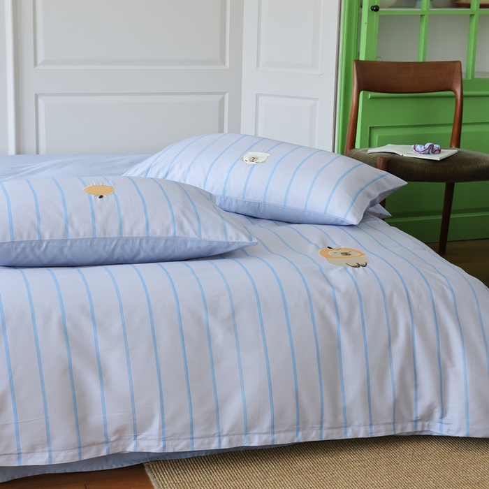 91家纺网 家纺一手货源 找家纺 棉眠 2025新款60支全棉卡比巴拉刺绣款床单四件套 你的橘子掉了-蓝灰