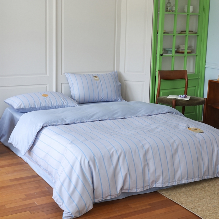 91家纺网 家纺一手货源 找家纺 棉眠 2025新款60支全棉卡比巴拉刺绣款床单四件套 你的橘子掉了-蓝灰