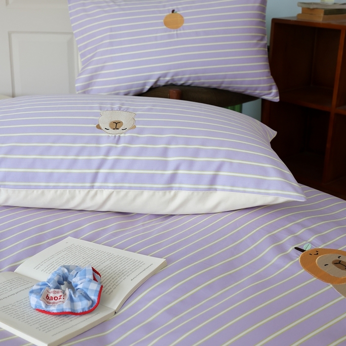 91家纺网 家纺一手货源 找家纺 棉眠 2025新款60支全棉卡比巴拉刺绣款床单四件套 你的橘子掉了-紫