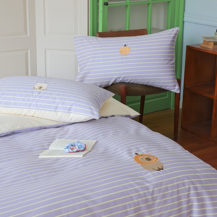 91家纺网 家纺一手货源 找家纺 棉眠 2025新款60支全棉卡比巴拉刺绣款床单四件套 你的橘子掉了-紫