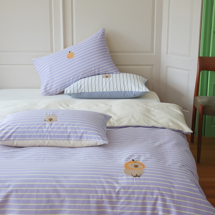 91家纺网 家纺一手货源 找家纺 棉眠 2025新款60支全棉卡比巴拉刺绣款床单四件套 你的橘子掉了-紫