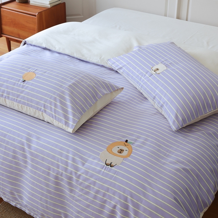 91家纺网 家纺一手货源 找家纺 棉眠 2025新款60支全棉卡比巴拉刺绣款床单四件套 你的橘子掉了-紫