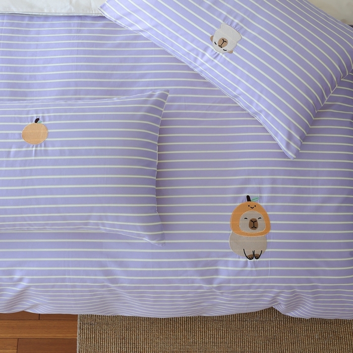 91家纺网 家纺一手货源 找家纺 棉眠 2025新款60支全棉卡比巴拉刺绣款床单四件套 你的橘子掉了-紫