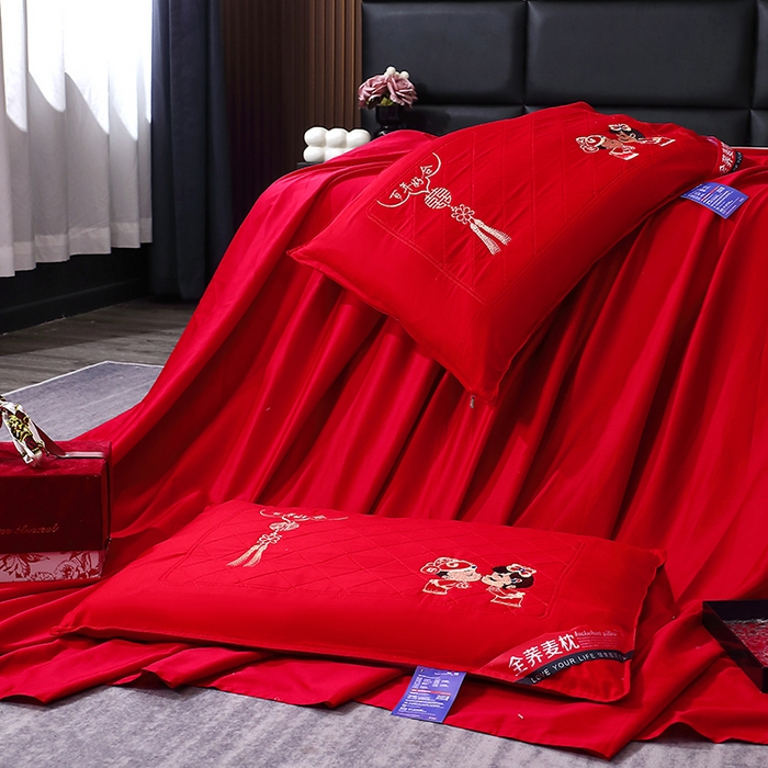 91家纺网 家纺一手货源 找家纺 （总）2025新款大红全荞麦婚庆枕头喜庆强支撑调理颈部随礼送新人好物