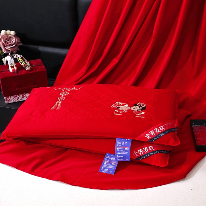 91家纺网 家纺一手货源 找家纺 （总）2025新款大红全荞麦婚庆枕头喜庆强支撑调理颈部随礼送新人好物