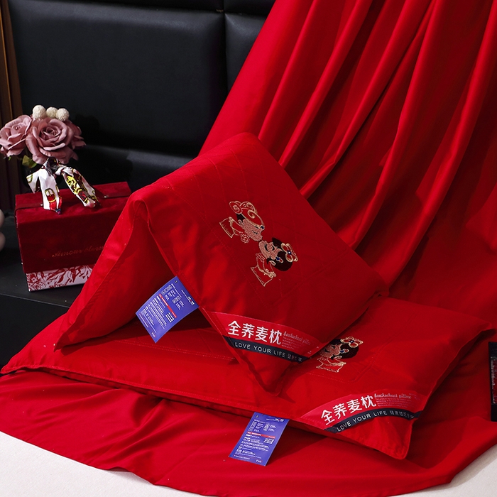 91家纺网 家纺一手货源 找家纺 （总）2025新款大红全荞麦婚庆枕头喜庆强支撑调理颈部随礼送新人好物