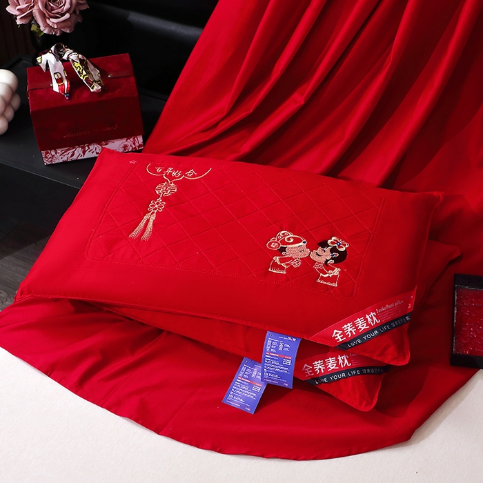 91家纺网 家纺一手货源 找家纺 （总）2025新款大红全荞麦婚庆枕头喜庆强支撑调理颈部随礼送新人好物