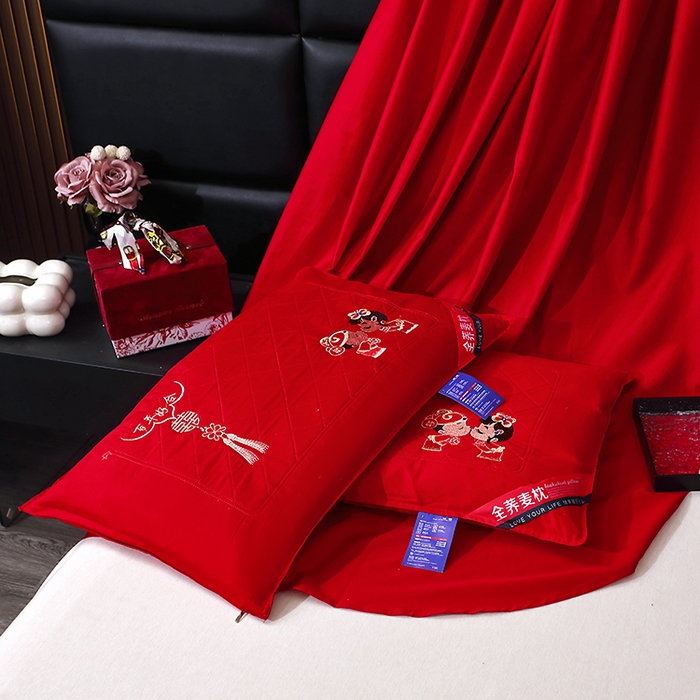 91家纺网 家纺一手货源 找家纺 （总）2025新款大红全荞麦婚庆枕头喜庆强支撑调理颈部随礼送新人好物