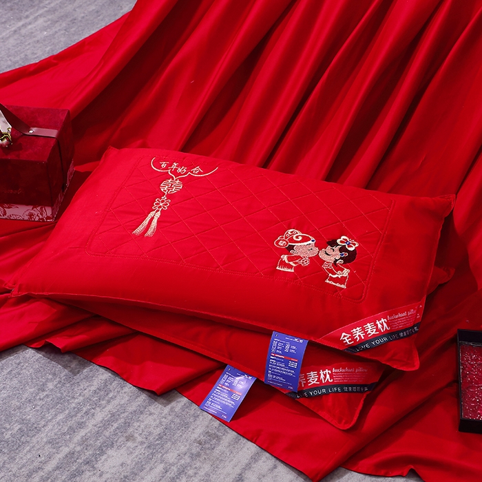 91家纺网 家纺一手货源 找家纺 （总）2025新款大红全荞麦婚庆枕头喜庆强支撑调理颈部随礼送新人好物