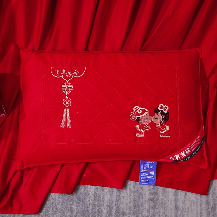 91家纺网 家纺一手货源 找家纺 （总）2025新款大红全荞麦婚庆枕头喜庆强支撑调理颈部随礼送新人好物