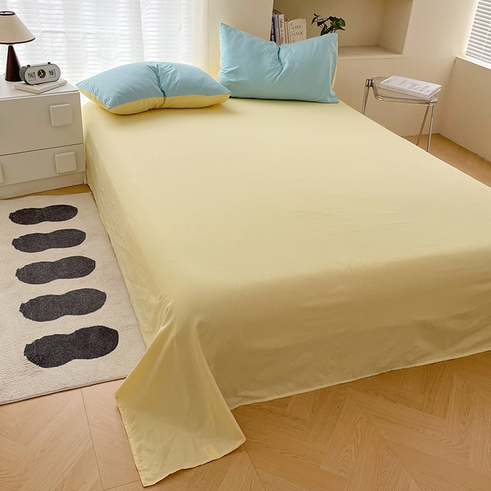 91家纺网 家纺一手货源 找家纺 彩韵家纺 2025新款超柔云感m双层纱四件套 双拼-宝石蓝+奶昔白