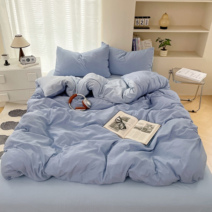 彩韵家纺 2025新款超柔云感m双层纱四件套 双拼-冰雾蓝+冰川灰