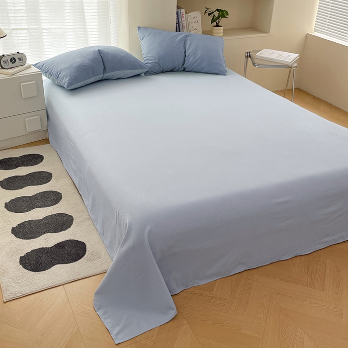 91家纺网 家纺一手货源 找家纺 彩韵家纺 2025新款超柔云感m双层纱四件套 双拼-冰雾蓝+冰川灰